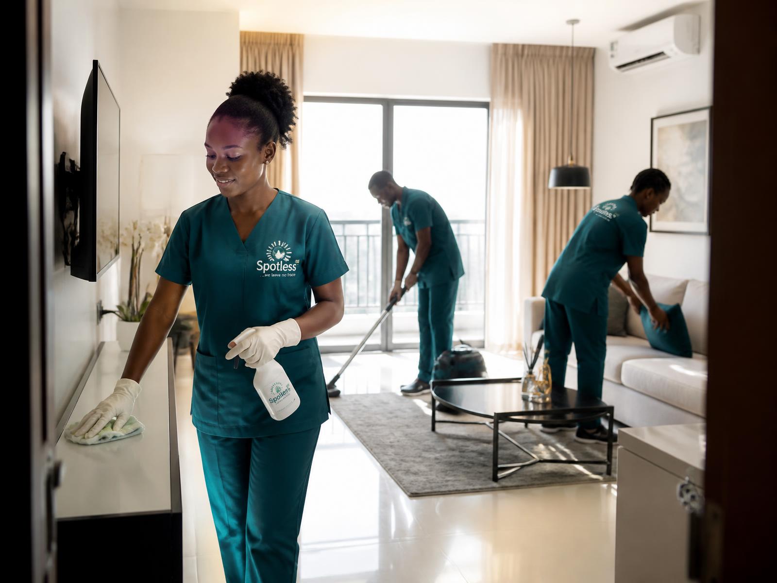 DormClean cleaners at work in a client apartment